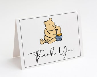 Winnie the Pooh Thank You Cards, Baby Shower, Nostalgic, White, Minimalist, Pooh Bear, Gender Neutral, Unisex, Folding Notes, Blank Inside