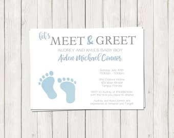 Invitación para conocer y disfrutar del primer encuentro con el bebé niño (Descarga digital)