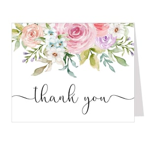 Cartes de remerciement florales, Bébé en fleurs, Shower nuptiale, Baby shower, Cartes de correspondance modernes, Notes pliées, Vierge à l'intérieur