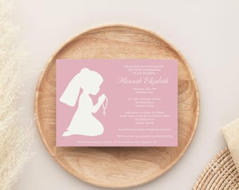 First Holy Communion Invitation – Religious Girl Silhouette Design, Printed