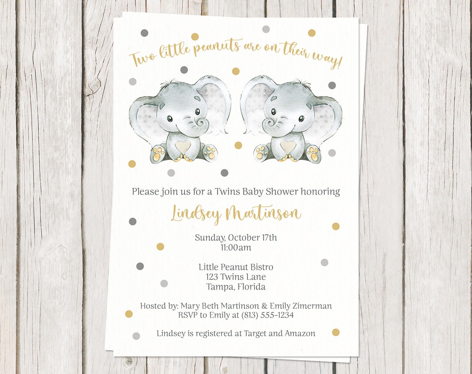 Invitations Twins Baby Shower Invitation Elephant baby shower