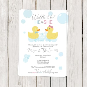 Waddle It Be Gender Reveal Invitations, Rubber Duck, He or She, Boy or Girl, Printable, Digital, INSTANT DOWNLOAD, Fully Editable Invite