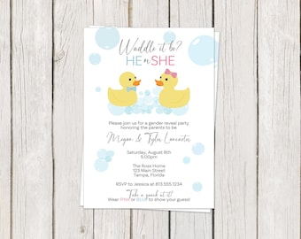 Waddle It Be Gender Reveal Invitations, Rubber Duck, He or She, Boy or Girl, Printable, Digital, INSTANT DOWNLOAD, Fully Editable Invite