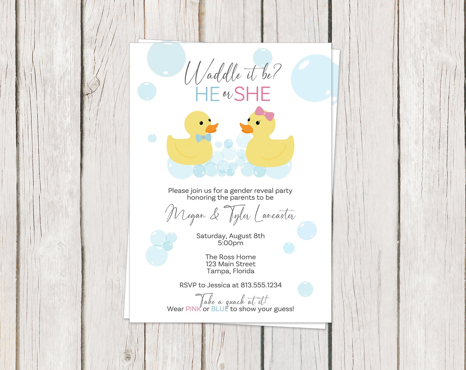 Waddle It Be Gender Reveal Invitations, Rubber Duck, He or She, Boy or Girl, Printable, Digital, INSTANT DOWNLOAD, Fully Editable Invite