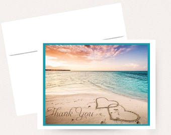Beach Thank You Cards, Hearts in Sand, Wedding, Bridal Shower