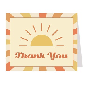 Cartes de remerciement soleil, baby shower, You Are my Sunshine, cartes de remerciement rétro, jaune, orange, notes pliées vierges à l'intérieur