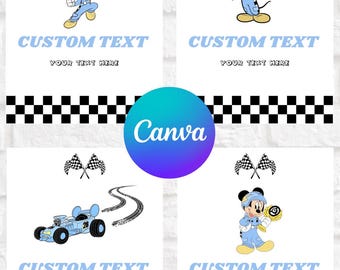 Editable mickey racing party signs