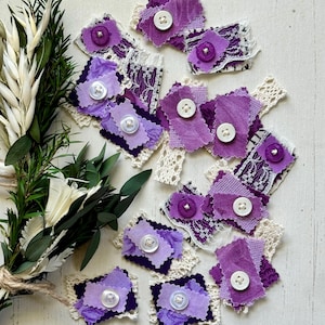 15 lilafarbene Stoffcluster für Junk Journal, Slow Stitch, Mischtechnik, Verzierung, Verzierung, Ephemera, etc