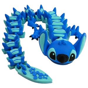 Stitch-Inspired 3D Printed Dragon | Articulated Fidget Toy | Cute Blue or Pink Design