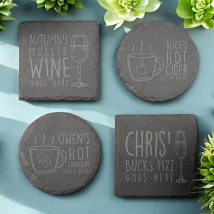 Personalised Slate Coasters - Custom Laser Engraved Drinkware Gift for Weddings, Birthdays, Christmas, & Anniversaries, Everyday Home Decor