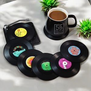 Retro Vinyl Record Coasters Set – Cute Music Drink Mats for Coffee Table | Heat Resistant Non-Slip Cup Coaster Gift for Music Lovers & DJs