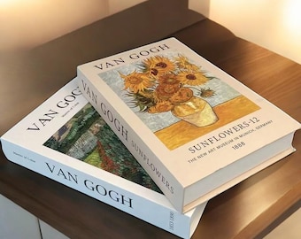 Set Of 2 Abstract Van Gogh Fake Book Decor - Luxury Boho Bauhaus Storage Box for Coffee Table & Bedroom Interior Design