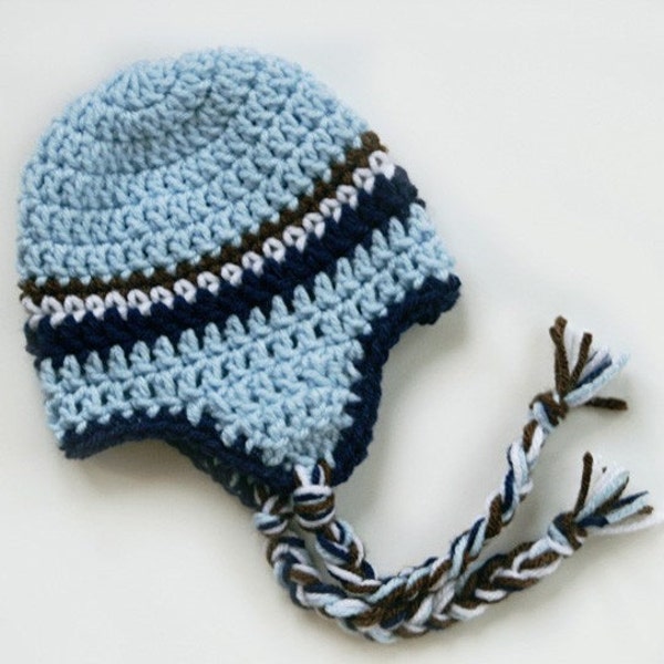 Earflap Beanie - Light Blue, Navy Blue, Brown, White - Available sizes newborn to 5T