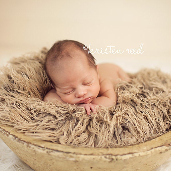 Curly Tan Brown Faux Fur Fabric Nest Blanket Basket Stuffer Newborn Baby Boy Girl Neutral Brown Photography Photo Prop - Ready to Ship