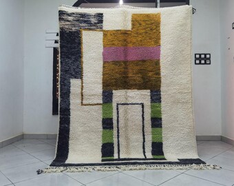 Alfombra marroquí de lana naranja hecha a mano: diseño bereber