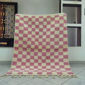 Pink Moroccan Patterned Rug, Pink Beni Ourain Rug, Gorgeous Pink Moroccan Rug, Handmade Rug, Berber Moroccan Rug, Traditional Moroccan Rug.