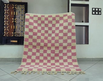 Handwoven Pink Beni Ourain Rug: Moroccan Berber Wool Rug