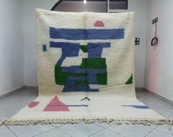 Handmade Blue Moroccan Berber Rug: Woolen Bohemian Decor