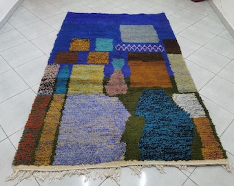 Handmade Blue Moroccan Berber Rug: Woolen Bohemian Decor