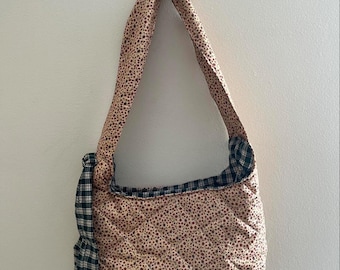 Green Gingham Quilted Bow Bag | Handmade Floral Lined Tote
