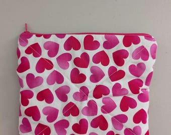 Queen of Hearts Valentine's Day Quilted Travel Makeup Bag with Red Zipper