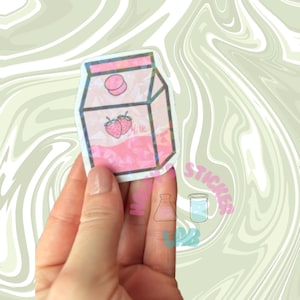 Strawberry Milk Vinyl Glitter Sticker- great for personalizing laptops, kindles, planners ect.