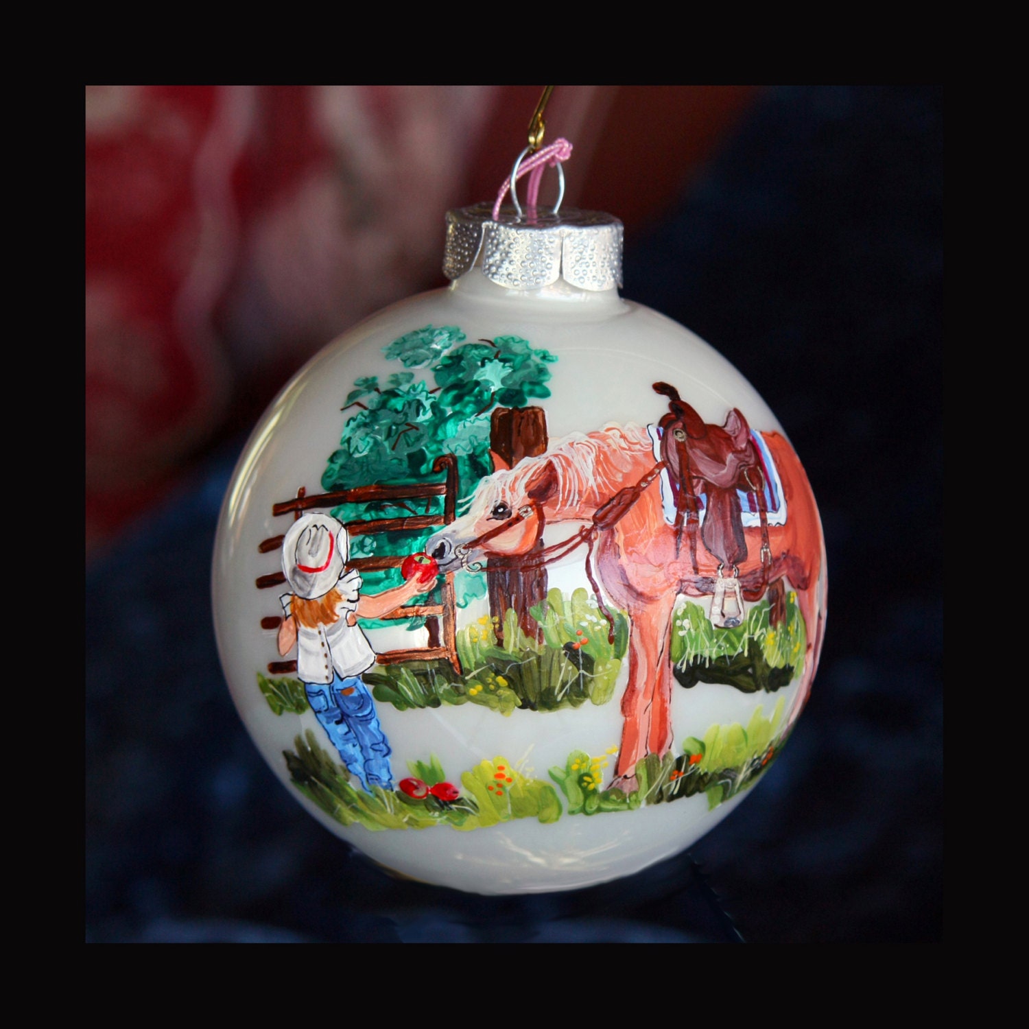 HAND PAINTED ORNAMENT Little Girl Frrding Horse Item 38 Etsy