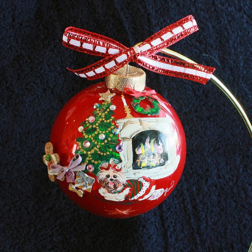 Hand Painted Ornament Yorkie by the Fireplace Item 64 - Etsy
