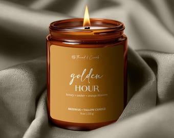 Golden Hour Candle | 9 oz Beeswax + Tallow | Honey + Amber + Orange Blossom | Handmade in Iowa