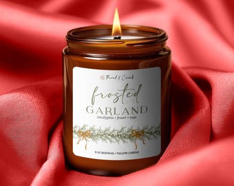 Frosted Garland Candle: Beeswax Tallow Blend, Winter Holiday Scent