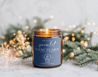 Snowlit Sanctuary Candle: Beeswax Tallow Blend, Rosemary Lavender White Tea Scent