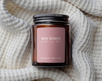 Love Letters Candle | Rose Vanilla Valentine Candle | Romantic Gift