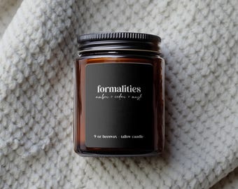 Formalities Candle | Amber Cedar Musk Valentine Candle | Romantic Cozy Gift