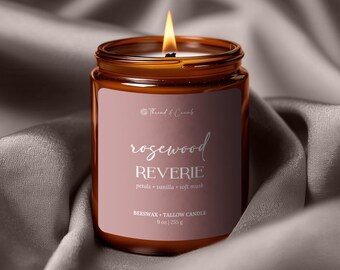 Rosewood Reverie Candle | 9 oz Beeswax + Tallow | Rose + Vanilla + Musk | Handmade in Iowa