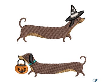 Diseño de bordado de perro salchicha para Halloween / Bordado de perro salchicha, talla única (descarga digital)