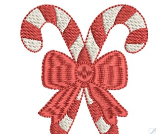 Candy Cane Embroidery Design with Bow | Christmas (Digital Download)