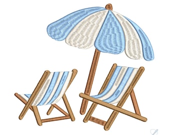 Beach Chair Embroidery Design, Coastal Beach Chairs File, Summer Nautical Embroidery, Ocean Machine Embroidery Pattern | TWO SIZES