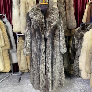 Voluminous SAGA Long Silver Fox Fur Coat/ Size: Large/ FREE