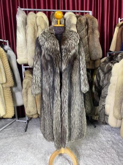 ジャケット・アウター SAGA FOX Silver Fox Long Coat 120cm Saga silver Fox Fur Jacket
