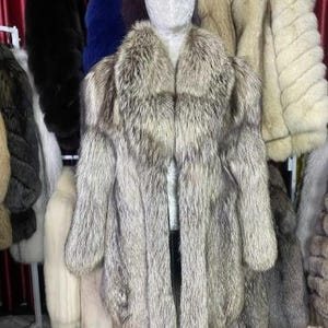 Abrigo vintage de piel de zorro plateado SAGA / Talla mediana (M) / Chaqueta de piel de zorro gris auténtica