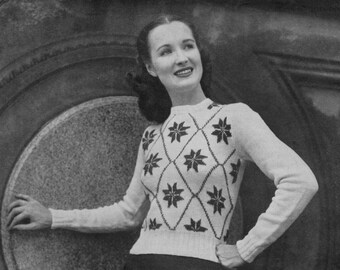 Botany Pattern of the Month #910, Ladies Snow Flake Fair Isle Pullover in Knitting - October 1945 (PDF eBook Digital Download)