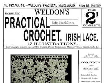 Weldon's #182 c.1900 Wonderful Vintage Irish Crochet Lace Patterns (PDF E-Book)