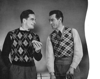 Botany Pattern of the Month #1004, Men's Argyle Sweater Knitting Pattern in Two Variations, April, 1946 (PDF eBook Digital Download)