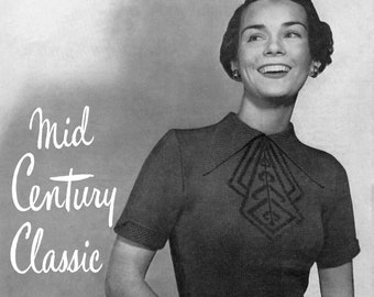 Botany Pattern of the Month #1412, Women's Mid-Century Classic Art Deco Sweater in Knitting - December, 1950 (PDF eBook Digital Download)