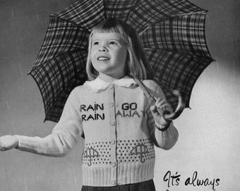 Botany Pattern of the Month #1304, Girl's Rainy Day Cardigan in Knitting - April, 1949 (PDF eBook Digital Download)