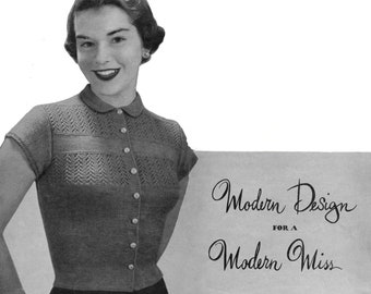 Botany Pattern of the Month #1505, Women's Blue Magic Blouse Sweater in Knitting - May, 1951 (PDF eBook Digital Download)