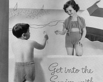 Botany Pattern of the Month #1405,  Swim Wear or Bathing Suit Knitting Patterns for Children - May 1950 (PDF eBook Digital Download)