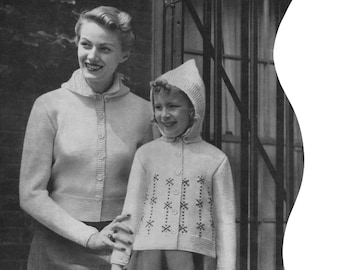 Botany Pattern of the Month #1409, Knitting Patterns for Mother and Daughter Hoodie Sweaters - September, 1950 (PDF eBook Digital Download)