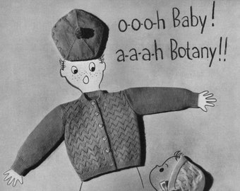 Botany Pattern of the Month #1601, Infant's Beret & Sweater and Baby's 3 piece Set in Knitting, January, 1952 (PDF eBook Digital Download)