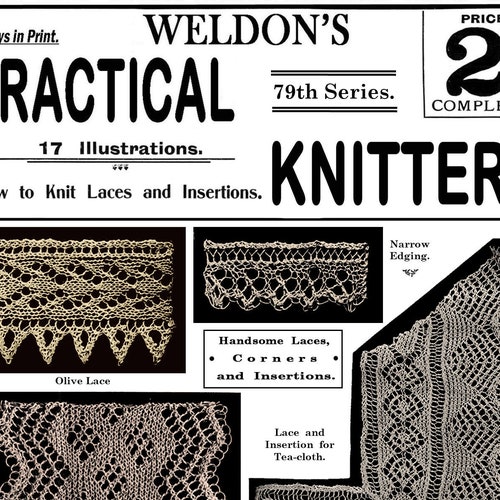 Weldon's 4D #35 c.1930 Lovely Knitting Patterns for Lace Edgings & Insertions 